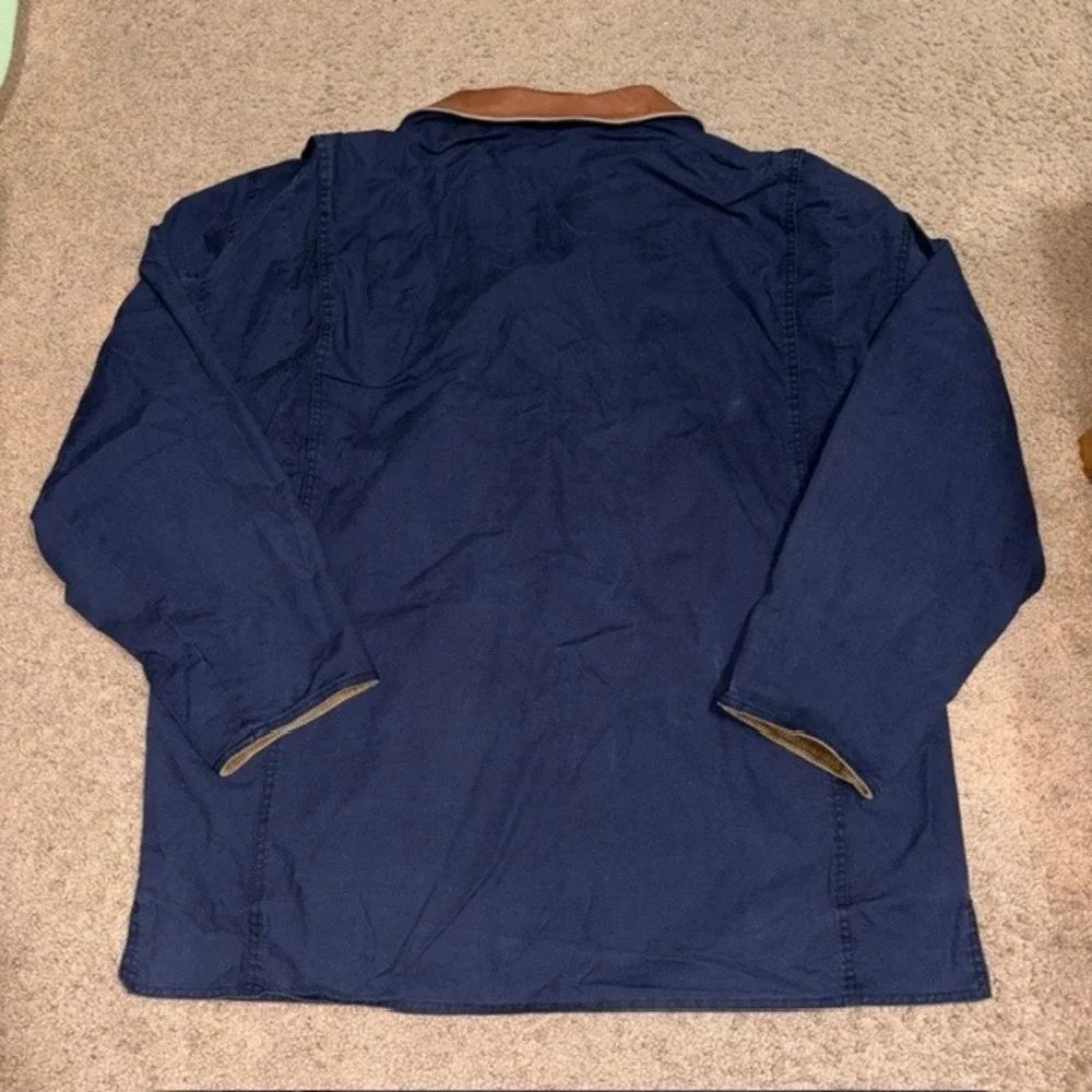 Banana Republic VTG Vintage Chore Coat Leather Collar Corduroy Trim Navy Blue XL